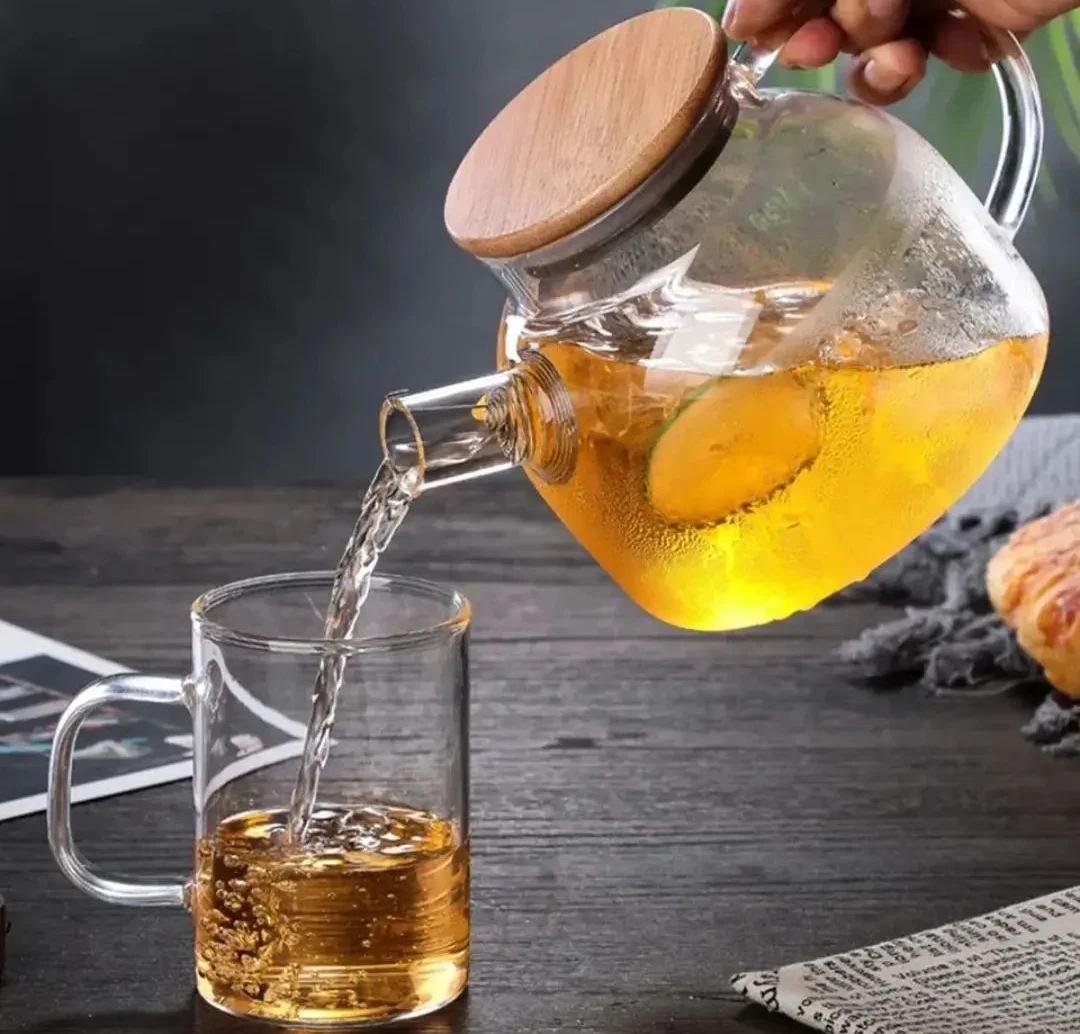 Terra 1000 ml Şüşə Dəmlik – Bambuk Qapaqlı, Borosilikate İstiyədavamlı Şəffaf Çaydan