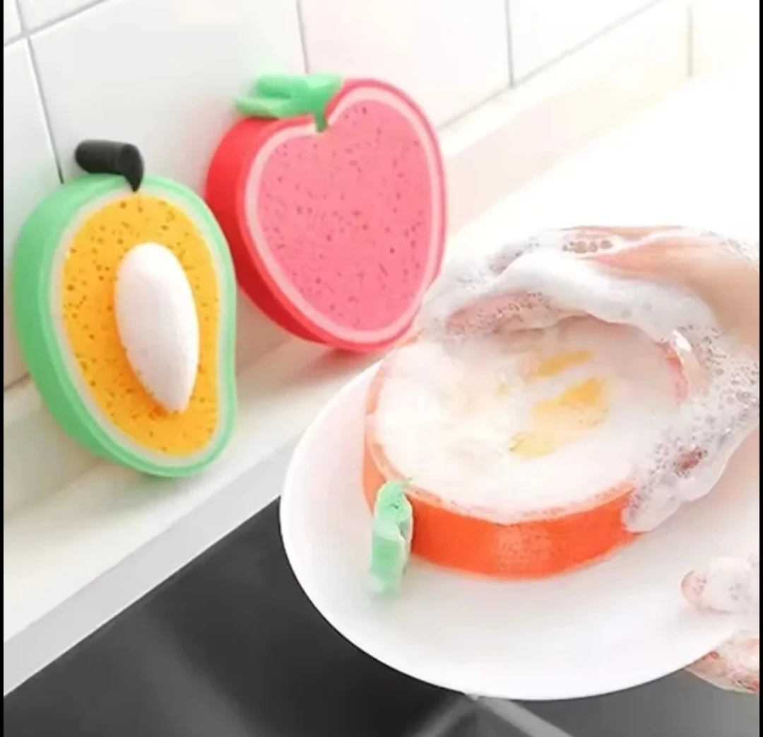 4-lü Meyvə Şəkilli Süngər Dəsti – Mətbəx və Hamam üçün Yumşaq Lifli, Dekorativ və Yüksək Köpükləndirmə Qabiliyyətli Təmizlik Süngərləri