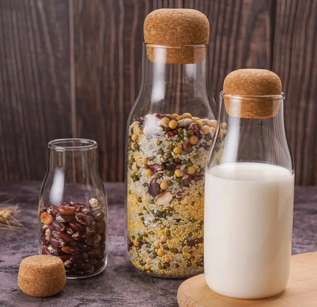 500 ml Mantar Qapaqlı Şüşə Saxlama Qabı – Süd Şüşəsi Dizaynlı, Estetik və Ekoloji Ədviyyat Qabı