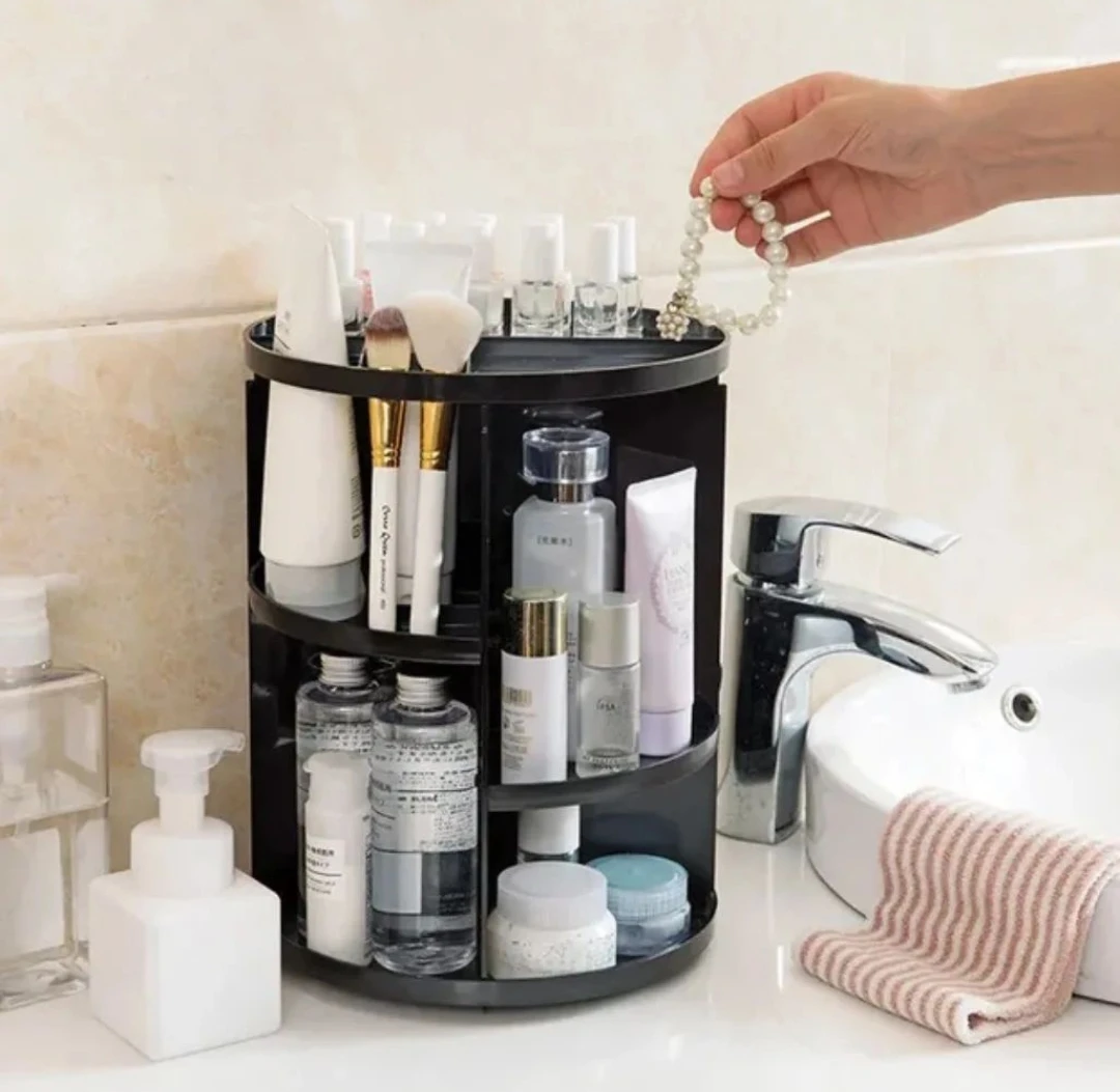 3 Mərtəbəli 360° Fırlanan Kosmetik Orqanayzer – Akril, Tənzimlənən Geniş Həcmli Makiyaj Rəfi